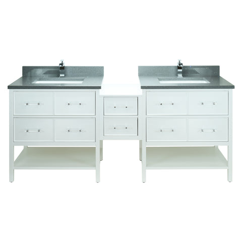 62" White Gemma Vanity with Crystal Grey Quartz