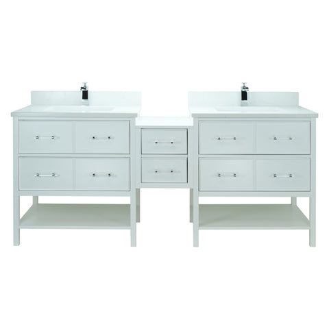 62" White Gemma Vanity with Carrera Quartz