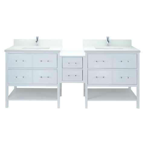 62" White Gemma Vanity with Silk White Quartz