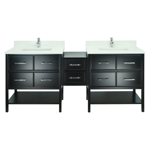 62" Black Gemma Vanity with Silk White Quartz